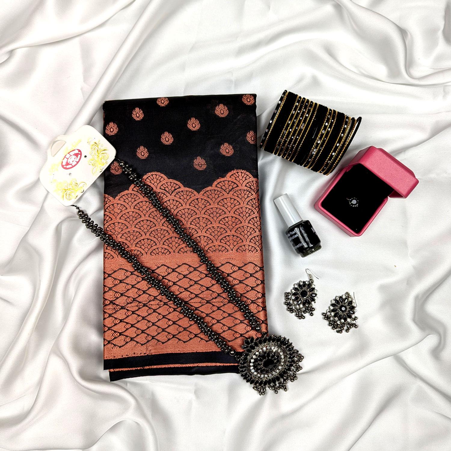 Premium Silk Katan Saree Combo Pack – Black - Image 4