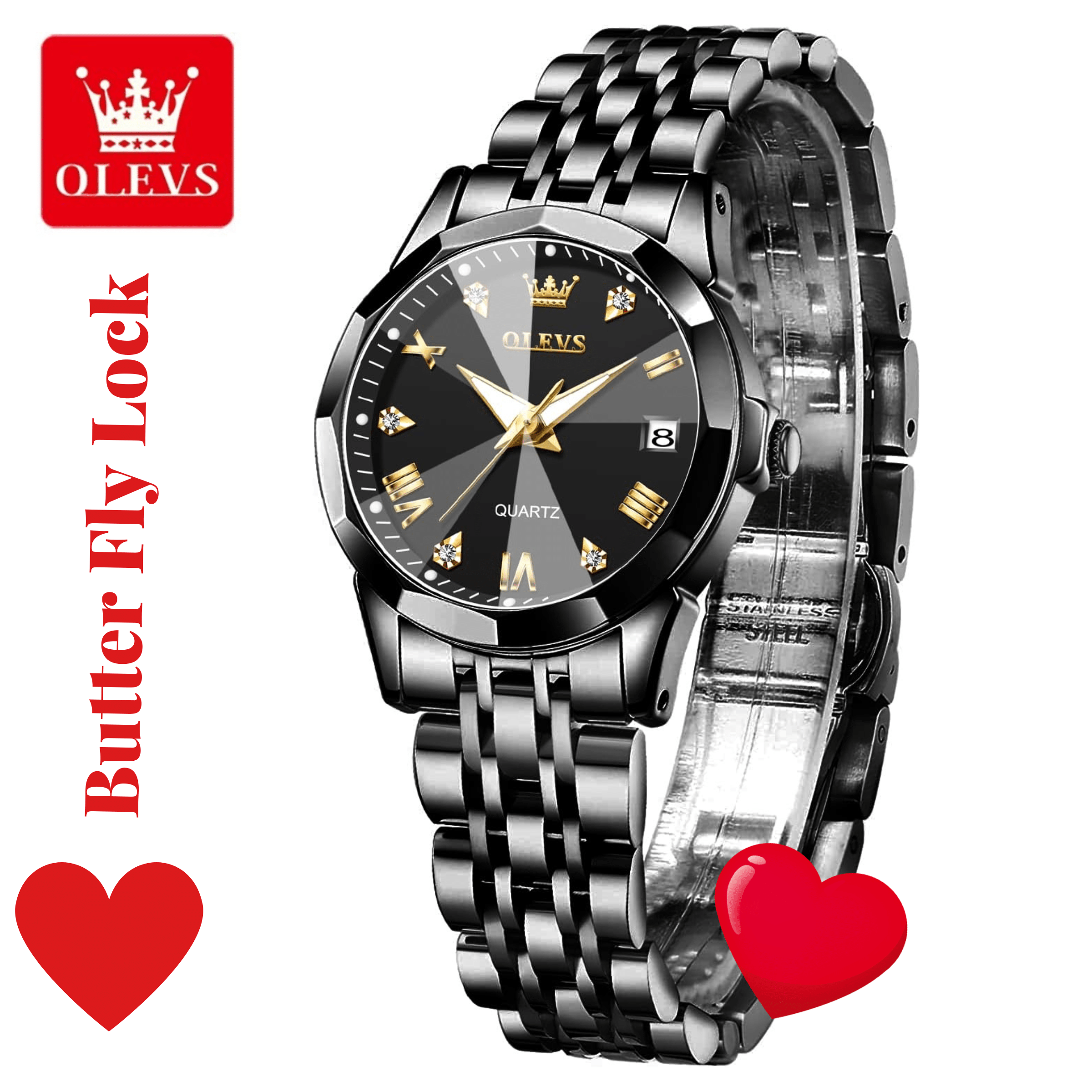 Butter Fly Lock OLEVS Watch for Women Black