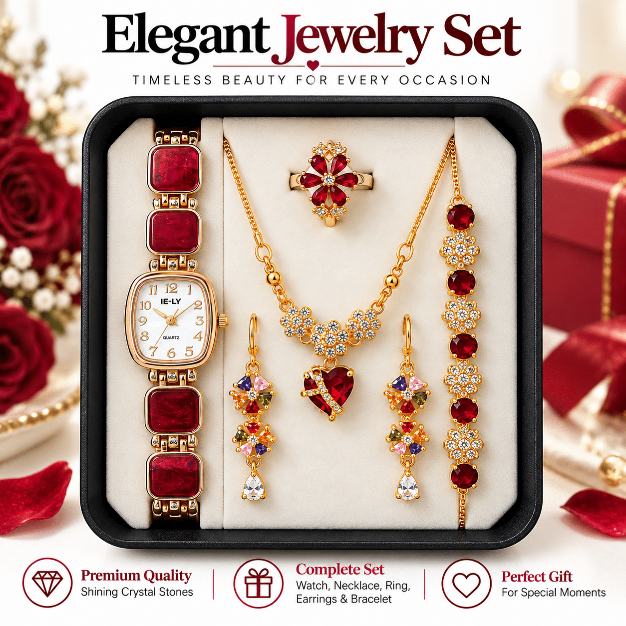 5 in 1 Ladies Watch & Jewelry Gift Set