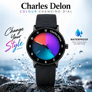 Charles Delon Waterproof Color-Changing Dial Watch – Unisex Black Silicone Strap