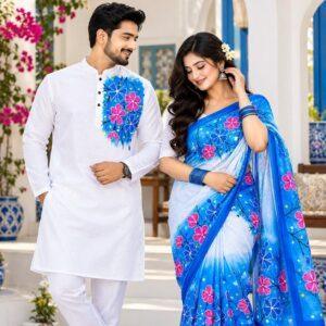 Attractive Hand-Painted Couple Set (Saree and Panjabi)