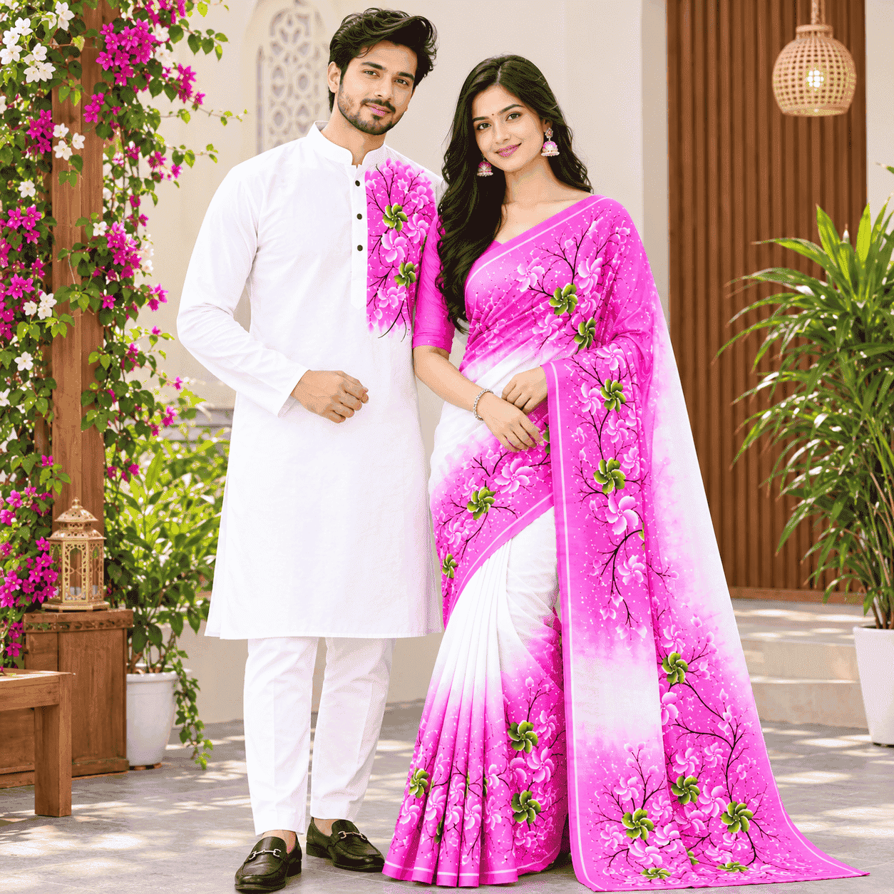 Attractive Hand-Painted Couple Set (Saree and Panjabi)